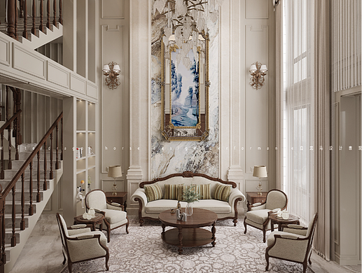 美式挑空别墅——白龙马效果图（个人主页-ZNjUyOTI2MDQ=） - 家装设计 - 站酷设计师效果图玲玲原创素材 - 站酷ZCOOL