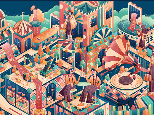 2.5D插画-复古摩登大都会主题（个人主页-ZNjY5OTUzODg=） - 商业插画 - 站酷设计师章鱼小团子原创素材 - 站酷ZCOOL