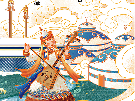 线性国风插画|无极限博物馆城市系列-内蒙古