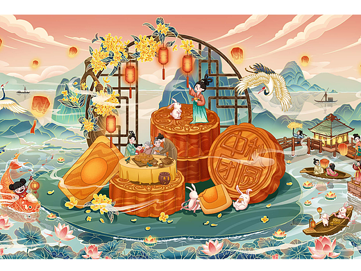 中秋节插画｜月满中秋团圆图