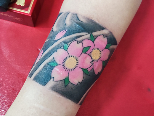 老传统樱花手环纹身修改老旧纹身水冶纹身金左堂