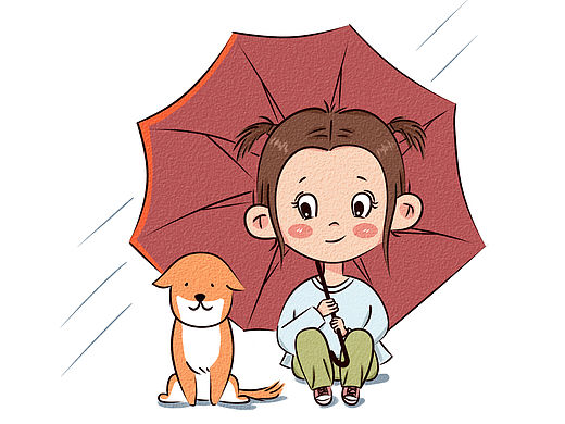 下雨啦?。▊€人主頁-ZNDY4NjgyNzI=） - 兒童插畫 - 站酷設(shè)計師茉莉插畫原創(chuàng)素材 - 站酷ZCOOL