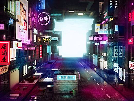 C4D赛博朋克风格城市场景