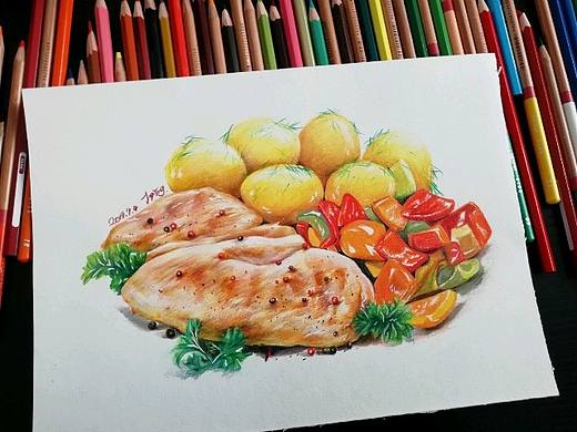 彩铅手绘食物练习