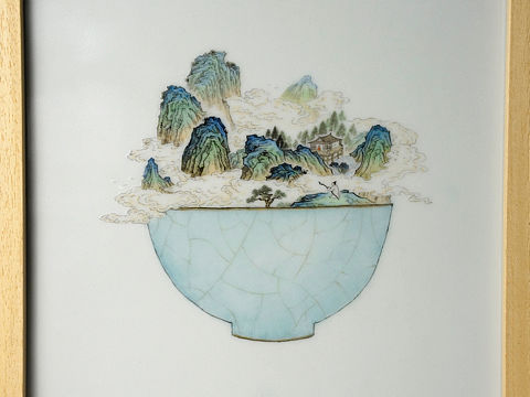 茶碗·山水（瓷板画）