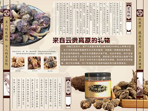 保健品 玛咖 药材 中式 中国风海报宣传册