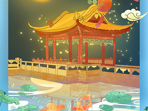 国潮建筑插画
