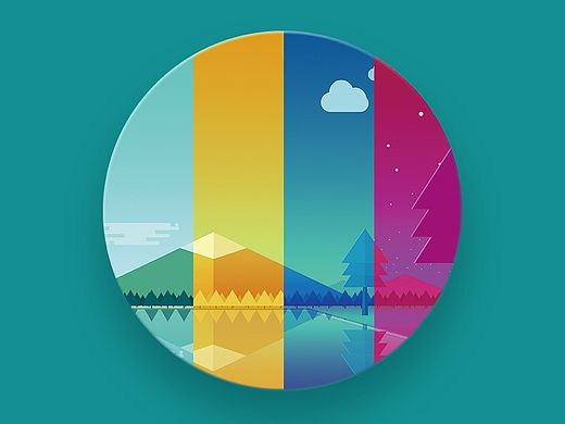 风景/扁平画风景/扁平化天气/UI设计/四季