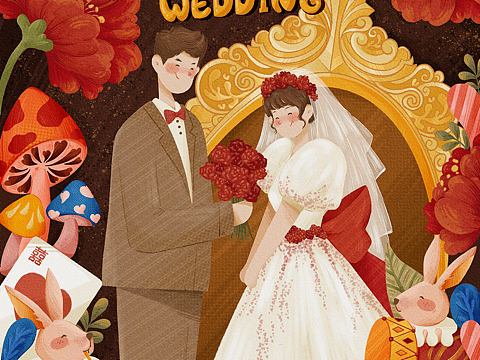 爱丽丝主题手绘婚礼请柬