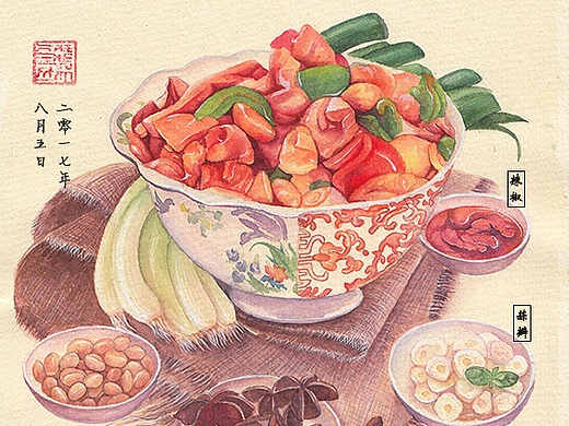 新疆大盘鸡插画-商业插画650851084年前呼市焙子纯艺术-绘画6210155年