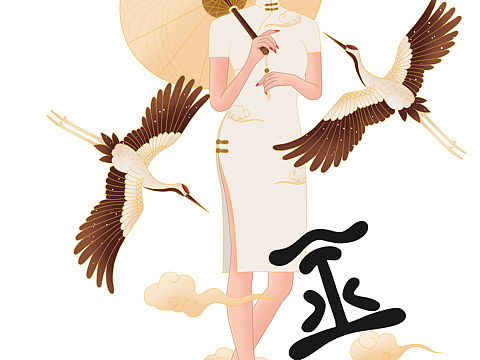 五行旗袍美女-金木水火土