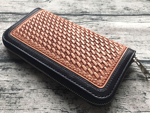 【皮雕】席纹拉链手包