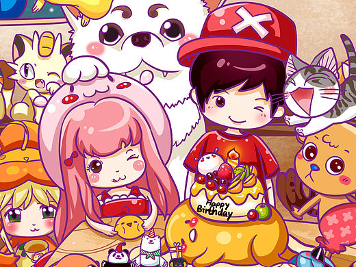 生日礼物——满满的Q版人物插画