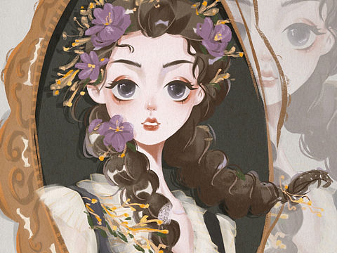 人物插画|复古风双马尾少女