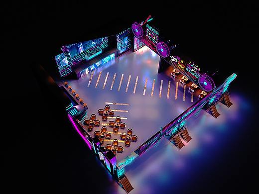 塞班朋克主题失重街区快闪路演设计3D效果图