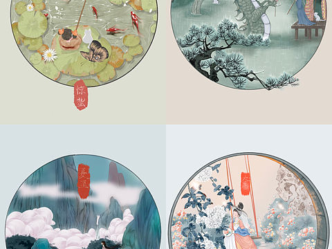 二十四节气复古国风插画