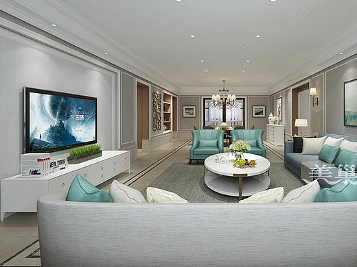 郑州华润悦府280平五室两厅美式乡村风格装修样板间