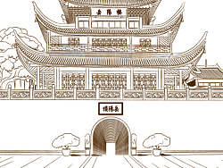 AI线描中国名胜之岳阳楼