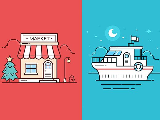 四幅线性小插画