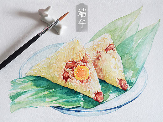 原创水彩画【端午节·粽子】