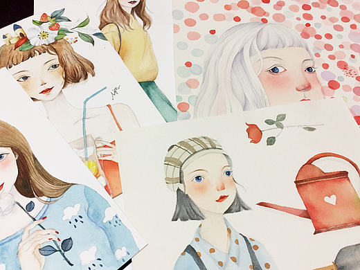 水彩插画 小美女