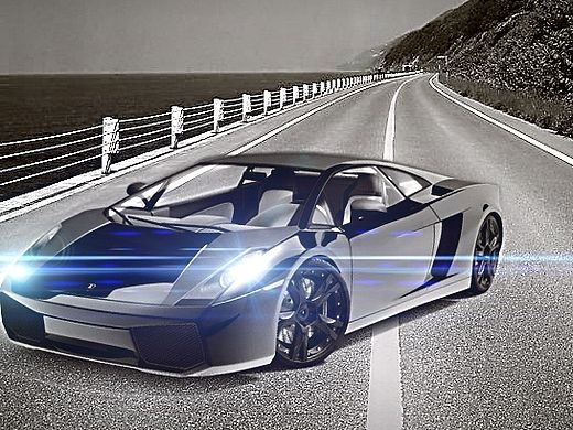 合成 黑白炫光跑车