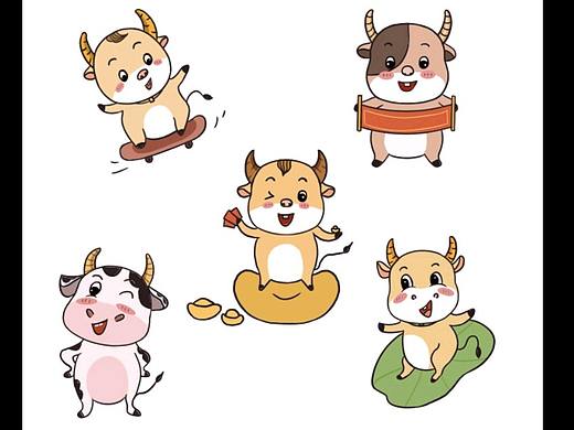 画了五个小牛，明明是虎年了，还在画牛的我