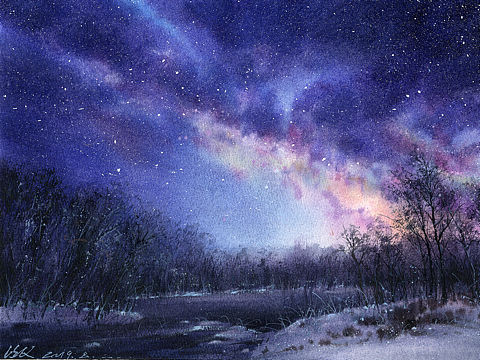 星夜（个人主页-ZMzkzMjkxMjg=） - 绘画 - 站酷设计师陈思齐水彩原创素材 - 站酷ZCOOL