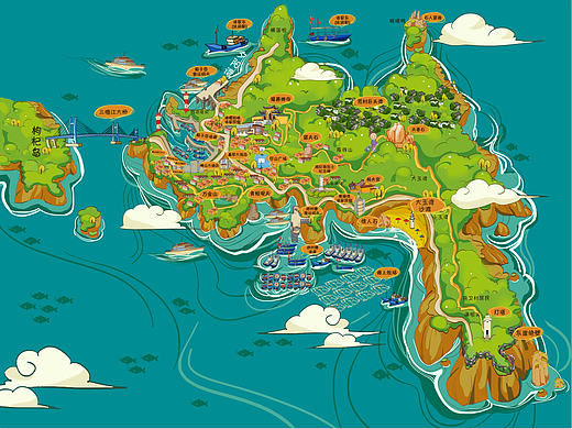 嵊山岛手绘地图（个人主页-ZMTc5MDE2MzI=） - 商业插画 - 站酷设计师林弄人原创素材 - 站酷ZCOOL