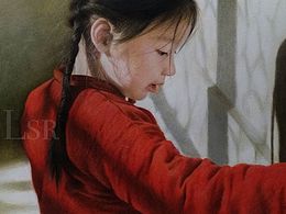 李胜仁画――红棉袄小女孩儿