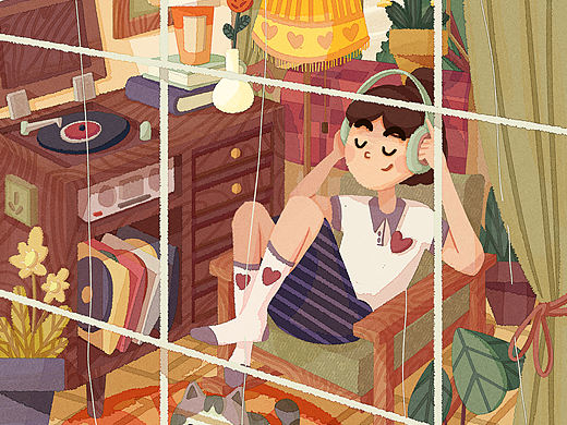 扁平风现场/休闲居家女孩