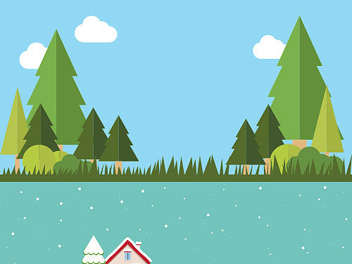 扁平化 插画 风景  雪景 森林 
