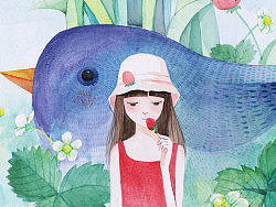 水彩画-草莓女孩+蚂蚁和青蛙