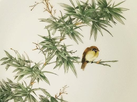 竹上雀――新彩瓷绘盘
