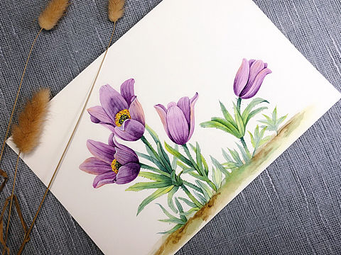 水彩手绘古风花卉植物插画