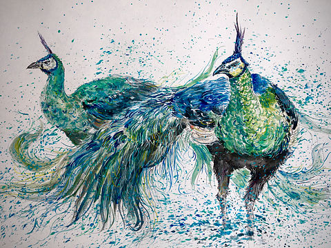 泼墨创作—《绿孔雀》🦚