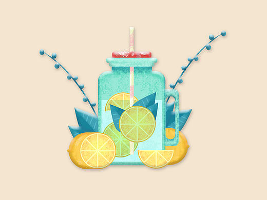 清凉的柠檬水扁平插画(临摹)