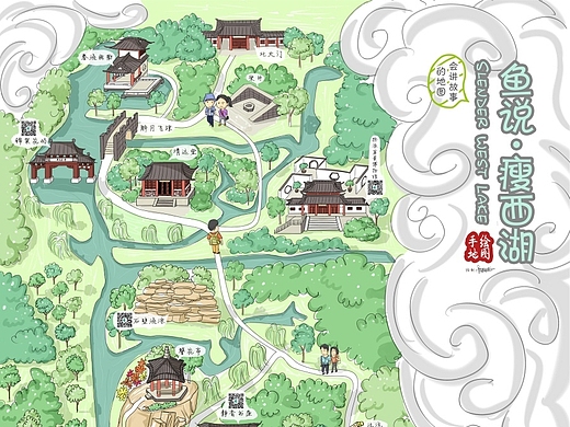 扬州瘦西湖景区手绘地图