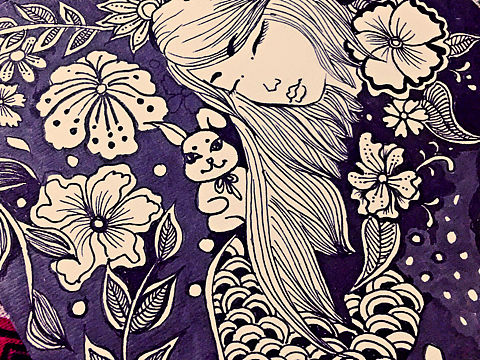 缠绕画，装饰画，手绘，插画，黑白装饰画，女孩