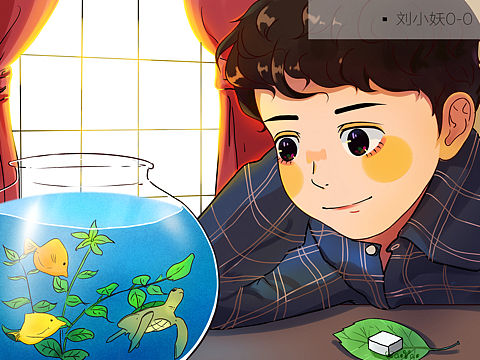 安静看鱼的少年