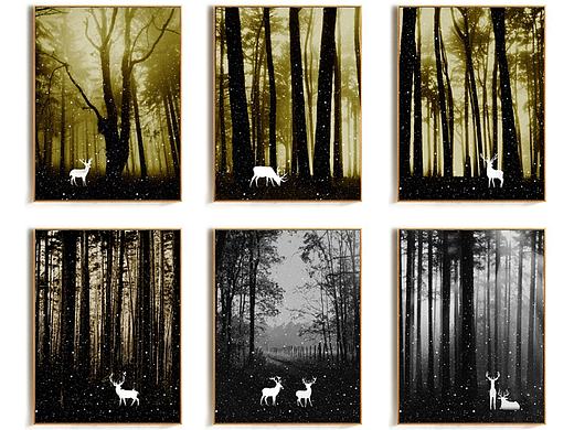 唯美中国风森林麋鹿装饰画
