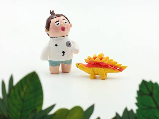 【原创黏土作品】熊孩子、恐龙