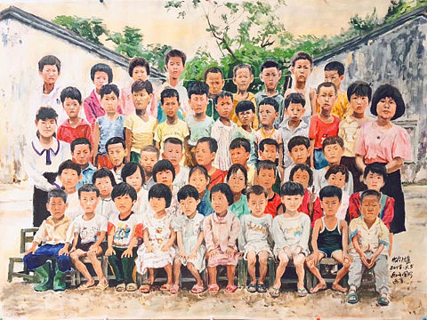 《童年合影》手绘水粉画