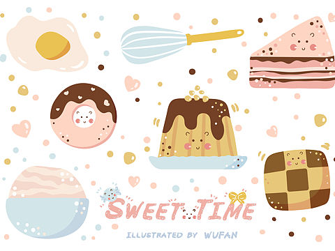 扁平风格插画小甜食系列