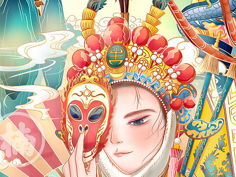 中国风京剧主题插画—美猴王