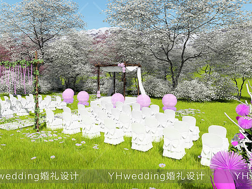 粉色加白色户外婚礼设计3D效果图