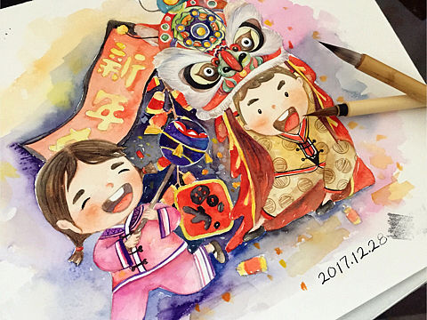 水彩插画—过年啦
