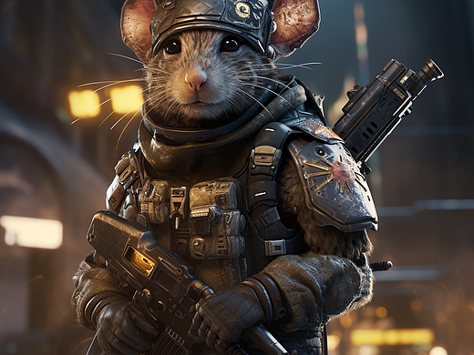 未来主义赛博朋克风格小可爱老鼠士兵
