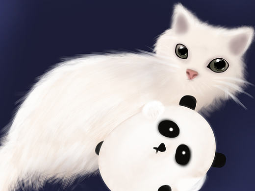 手绘,鼠绘,猫咪抱熊