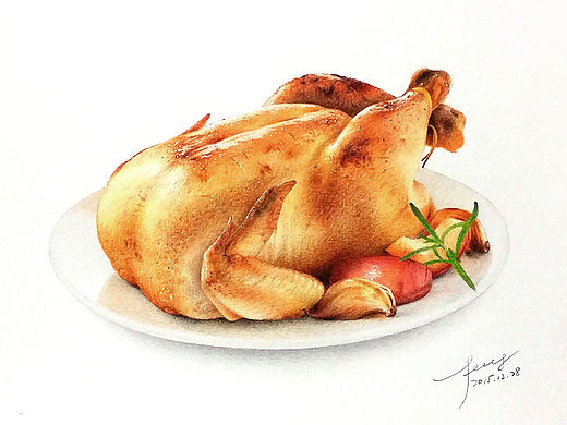 彩铅插画—烤鸡